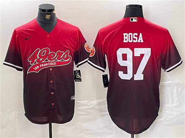 Men's San Francisco 49ers #97 Nick Bosa Red Black With Patch Cool Base Baseball Stitched Jersey,We sell and wholesale Men's San Francisco 49ers #97 Nick Bosa Red Black With Patch Cool Base Baseball Stitched Jersey on line form chian!